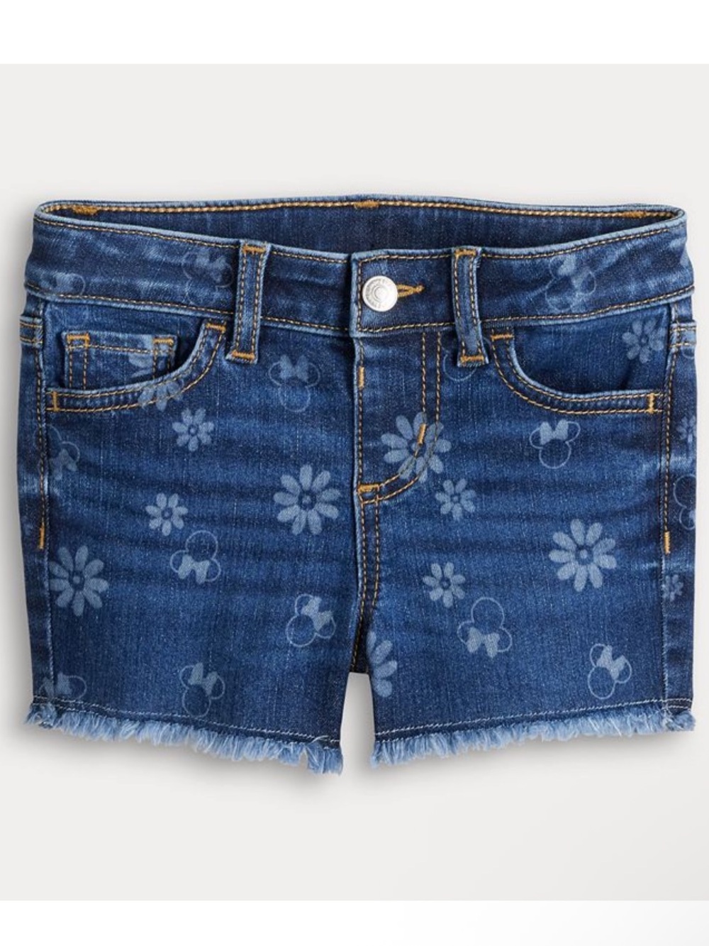 Disney Jumping Beans 5T Minnie Mouse Print Raw Hem Darkwash Cutoff Denim Shorts